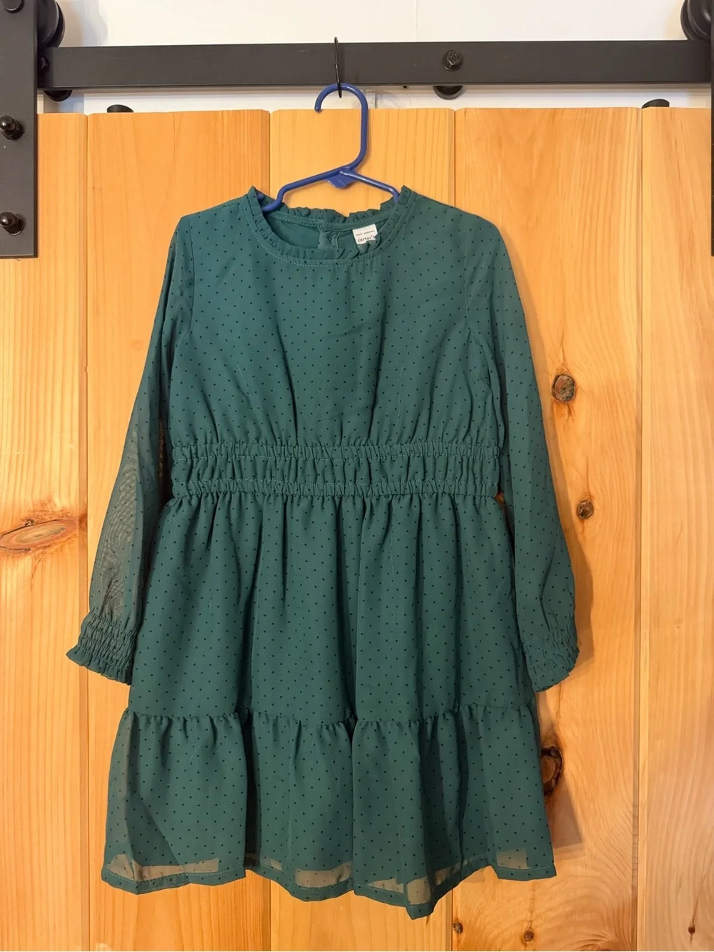 Carter's Emerald Green Long-Sleeve Dot Chiffon Dress